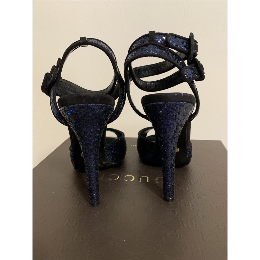 New Gucci Blue Sparkling Glitter Suede Ankle Strap Heel Sandal Size 38 - Picture 4 of 8